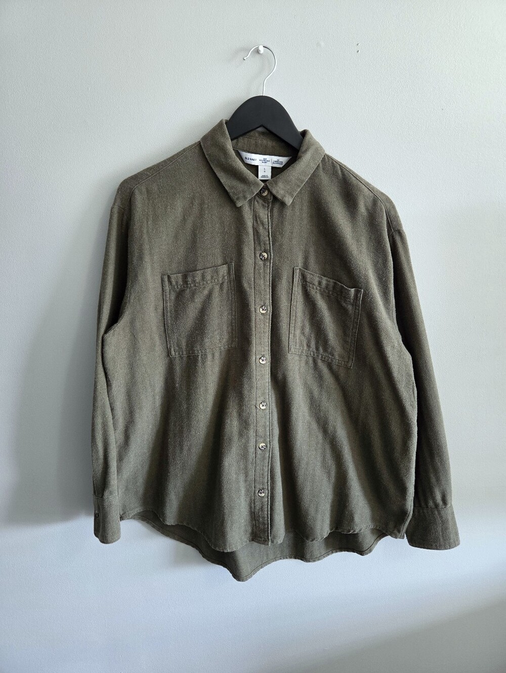 Old Navy The Boyfriend Shirt Olive Green Flannel Button Down - Large - Picture 3 of 10